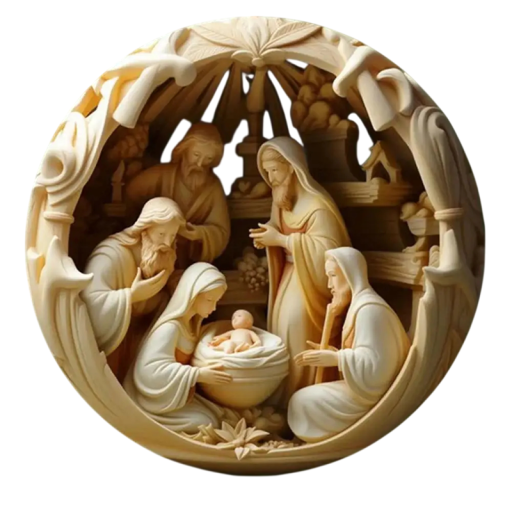 Decorație rotundă 2D din acril 8 x 8 cm Betleem plăcuță suspendată Iisus Fecioara Maria Sf. Iosif Cei Trei Magi Ornament de Crăciun pentru interior