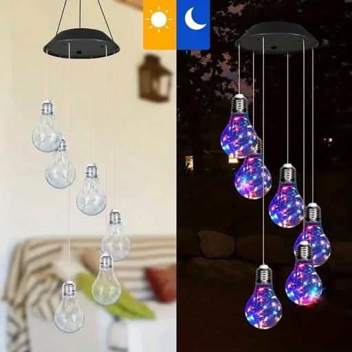 Decorație solară LED suspendată 6 becuri 50 cm plastic iluminare multicoloră pentru grădină balcon și interior