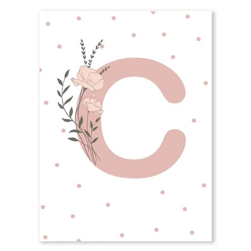 Decoratief doek 30 x 40 cm Bloemige initialen C Muurposter zonder lijst Zacht beeld voor de meisjes- en kinderkamer