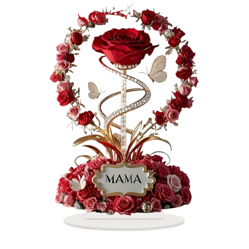 Décoration 2D de luxe pour maman 20 x 17 cm Socle 12 cm Cadeau élégant pour la Fête des Mères motif de roses rouges décoration d'amour
