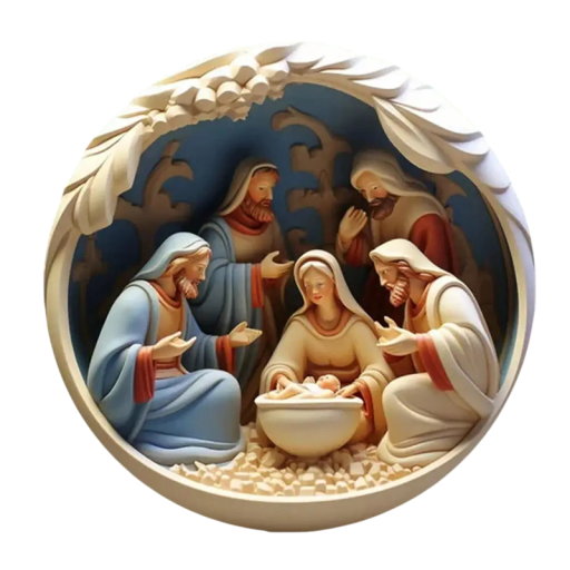 Décoration ronde en acrylique 2D crèche 8 x 8 cm Plaque suspendue Jésus Vierge Marie Saint Joseph Rois Mages Décoration de Noël intérieur extérieur