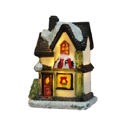 Decorațiune de Crăciun casă cu două etaje cu lumină LED interioară Pereți translucizi din rășină Casă decorativă pe baterii AG pentru interior