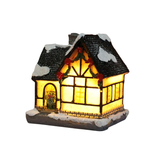 Decorațiune de Crăciun casă cu lumină LED interioară Pereți translucizi Casă din rășină cu baterii AG Ornament strălucitor de iarnă pentru interior