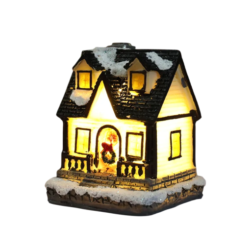 Decorațiune de Crăciun căsuță cu iluminare LED interioară Pereți translucizi Casă din rășină pe baterii AG Ornament de iarnă iluminat pentru masă sau fereastră