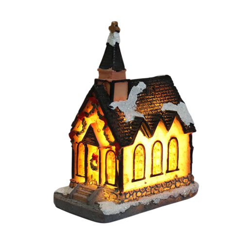 Decorațiune de Crăciun în formă de capelă cu lumină interioară Pereți translucizi Figurina din rășină iluminată cu baterii AG Decorațiune de iarnă elegantă pentru interior