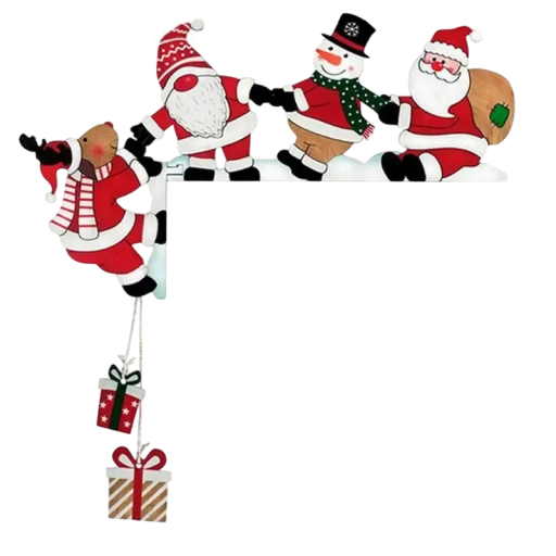 Decorațiune de Crăciun pentru colțul ușii 23 x 13 cm Placă din lemn cu motivul lui Moș Crăciun și cadouri Decorațiune de Crăciun suspendată pentru perete sau ușă