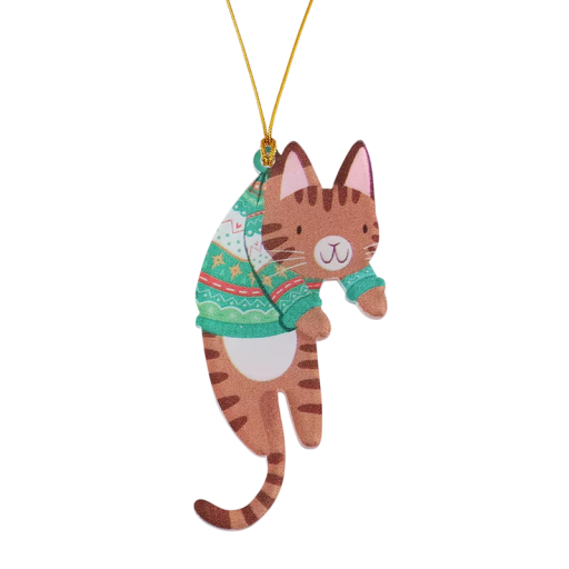 Decorațiune de Crăciun suspendată cu pisică 4,4 x 9 cm Pendentiv drăguț pentru brad Uși și cadou Ornament de Crăciun și Anul Nou