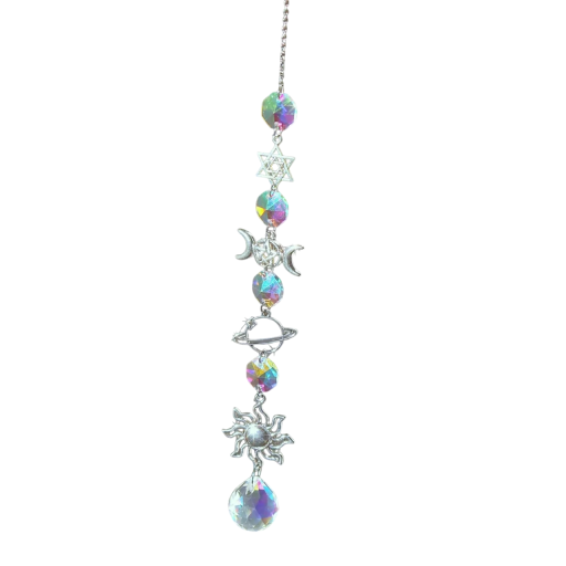 Decorațiune de cristal suspendată, lună, soare și planetă, reflexii ale curcubeului, clopoțel de vânt, accesoriu interior