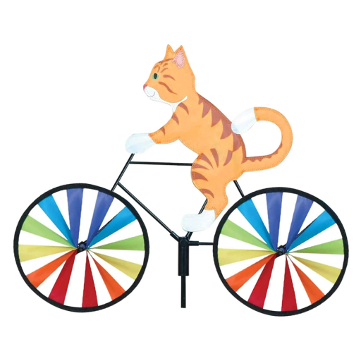Decorațiune de grădină pisică pe bicicletă cu roți de vânt 90 x 50 cm Statuie metalică pentru grădină Ornament exterior Decorațiune gazon Motiv vesel