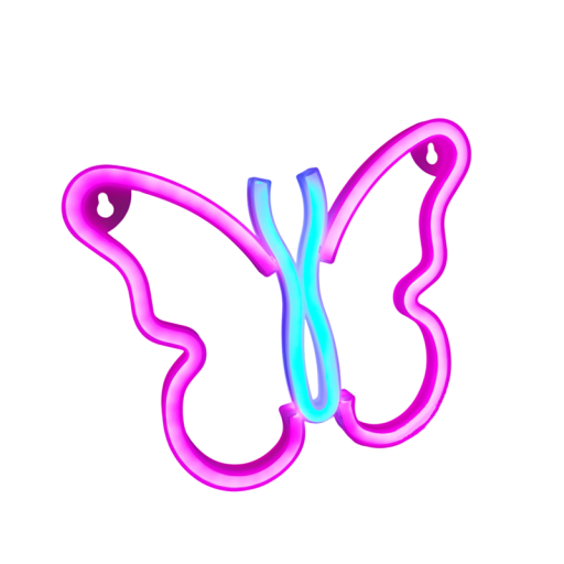 Decorațiune de perete LED neon în formă de fluture Corp albastru Aripi roz Decorațiune de perete luminoasă USB sau 3 baterii AA