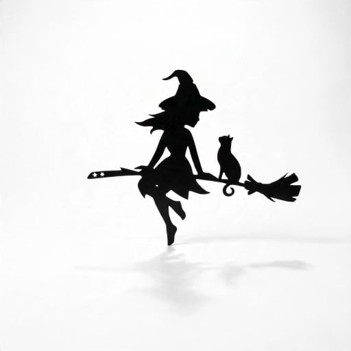 Decorațiune suspendată de Halloween pentru uși Vrăjitoare cu pisică pe mătură 25 x 20,5 cm Fier Negru Placă metalică Decorațiune pentru intrare și uși
