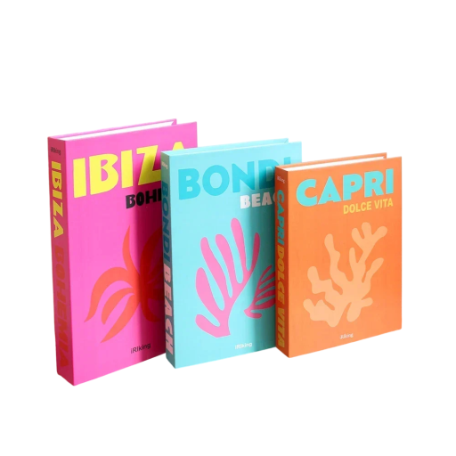 Decorative Fake Books 3 pcs Non-Opening Colourful Books Ibiza Bondi Beach Capri Dolce Vita Summer Decoration