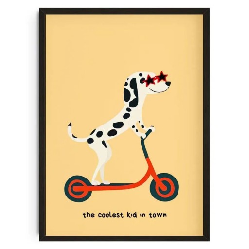 Decorative Poster with Dalmatian on a Scooter Wearing Sunglasses 50 x 70 cm Canvas Print Colourful Illustration for Children's Room Unframed