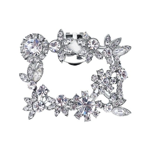 Decorative Shoe Clip Rectangular with Rhinestones 6x5 cm Silver Metal Clip Elegant Shoe Accessory