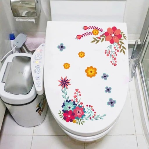Decorative Toilet Lid Sticker 29 x 21 cm Floral and Leaf Motif Toilet Sticker Easy Application