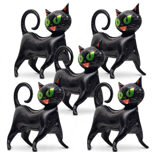Decorazione di Halloween Palloncini Gonfiabili Gatto Nero 5 pz Stante 65 x 62 cm Con Occhi Verdi Nero e Verde Per Festa di Halloween