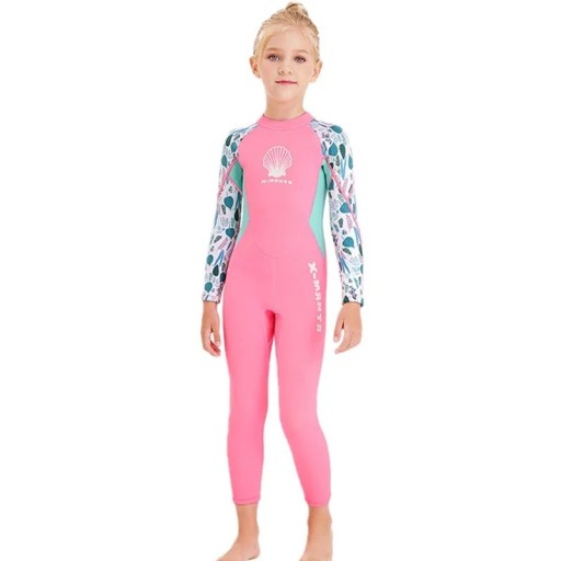 Déguisement de plongée en néoprène pour fille 2,5 mm à manches longues avec protection UV pour les sports nautiques rose