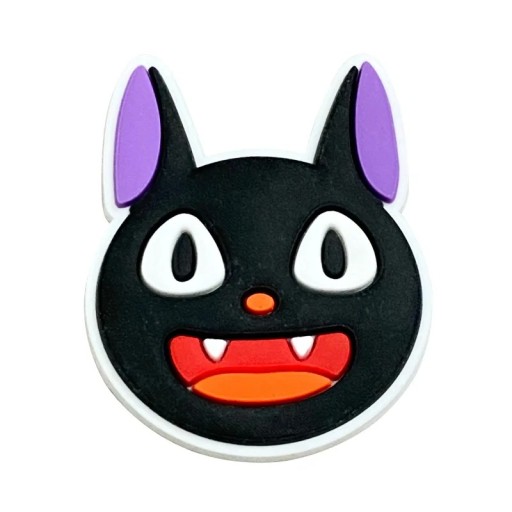 Dekorace na crocsy animovaná kočka s otevřenou pusou PVC ozdoba na boty černý kočičí motiv s barevnými detaily pro obuv