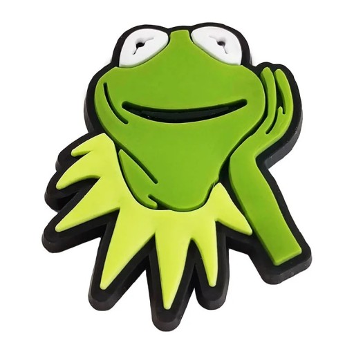 Dekorace na crocsy animovaná postava žabáka PVC zelená ozdoba do nazouváků crocs doplněk pro obuv s otvory