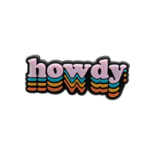 Dekorace na crocsy barevný nápis howdy 2–3 cm PVC vícebarevná ozdoba do bot western styl doplněk crocs výrazný text