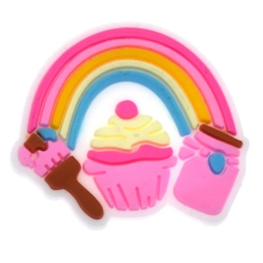 Dekorace na crocsy duha a sladkosti PVC vícebarevná ozdoba do nazouvací obuvi doplněk do otvorů bot hravý motiv dezertů