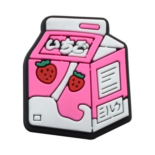 Dekorace na crocsy jahodové mléko 2–3 cm PVC růžovo-bílá ozdoba do nazouváků doplněk do děrovaných bot stylová dekorace