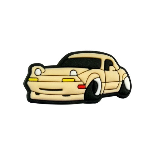 Dekorace na crocsy malé žluté auto 3–4 cm PVC ozdoba na boty crocsy doplněk pro personalizaci nazouváků s otvory