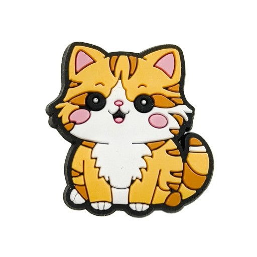 Dekorace na crocsy mourovatá chlupatá kočka 2–3 cm PVC oranžová ozdoba do nazouvací obuvi doplněk do otvorů bot