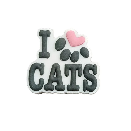 Dekorace na crocsy nápis I Love Cats s kočičí tlapkou 2–3 cm PVC ozdoba na obuv doplněk pro crocsy a nazouváky