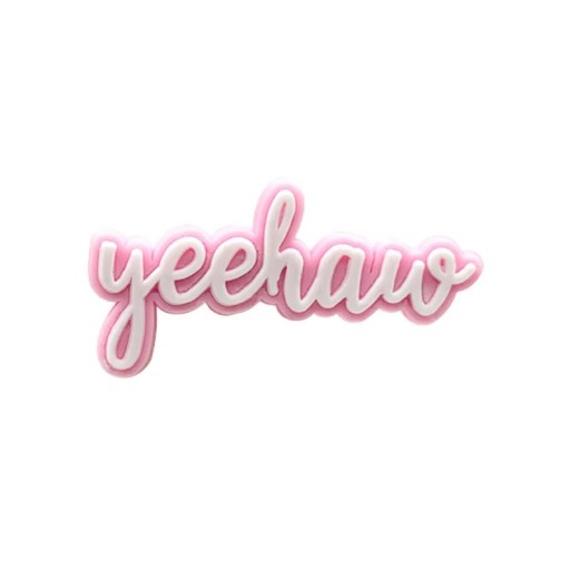 Dekorace na crocsy nápis yeehaw 2–3 cm PVC růžová ozdoba do bot western styl doplněk crocs obuv výrazný textový motiv