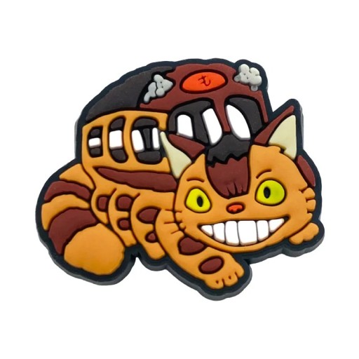 Dekorace na crocsy oranžová animovaná kočka PVC ozdoba na boty se snadným uchycením pro crocs obuv stylový doplněk