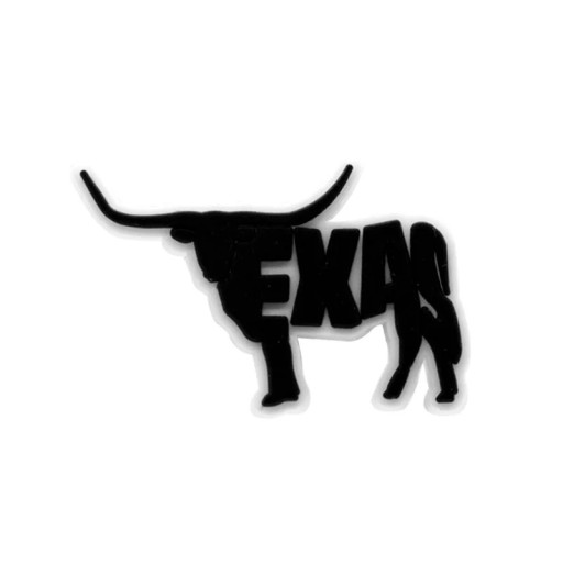 Dekorace na crocsy siluleta býka Texas 2–3 cm PVC černá ozdoba do bot doplněk pro crocs obuv western motiv s nápisem