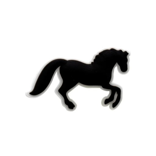 Dekorace na crocsy siluleta koně 2–3 cm PVC černá ozdoba do bot doplněk pro crocs obuv s motivem zvířete a jezdeckým stylem