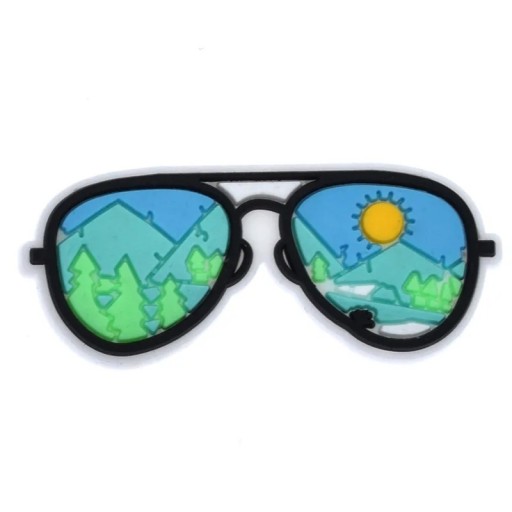Dekorace na crocsy sluneční brýle s krajinou PVC vícebarevná ozdoba do nazouvací obuvi doplněk do otvorů bot motiv přírody