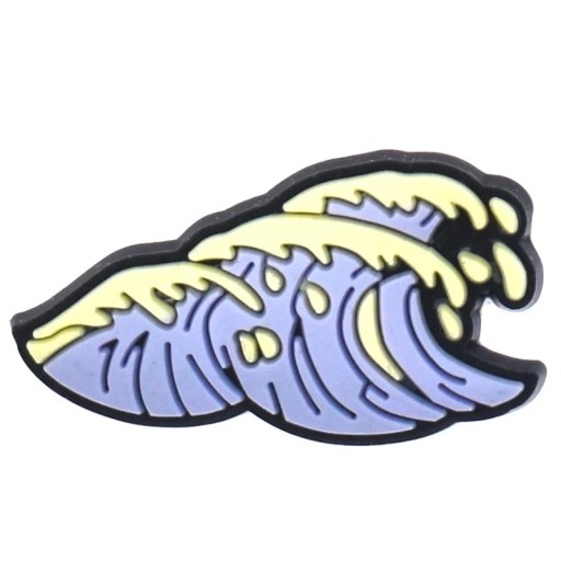 Dekorace na crocsy vlny PVC modrá žlutá ozdoba do nazouvací obuvi doplněk do otvorů bot motiv mořské vlny