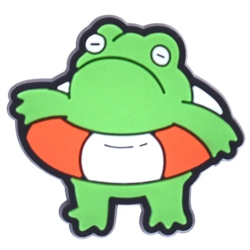 Dekorace na crocsy žába se záchranným kruhem PVC zelená oranžová ozdoba do crocs obuvi doplněk na nazouváky
