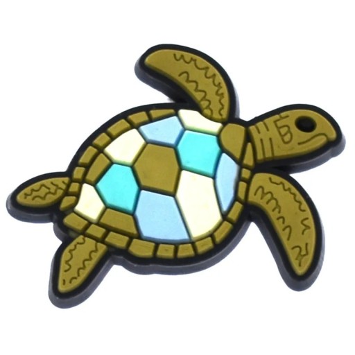 Dekorace na crocsy zeleno-modrá želva PVC ozdoba do nazouvací obuvi doplněk do otvorů bot motiv zvířete stylová aplikace