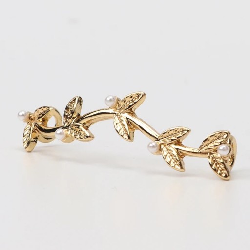 Dekorace na tkaničky bot větvička s lístky a perličkami kov zlaté barvy ozdoba na tkaničky doplněk pro šněrovací obuv