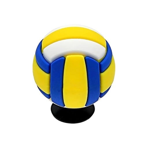 Dekorácia na crocsy 3D volejbalový loptu 3–5 cm PVC žlto-modro-biela ozdoba do nazouvákov doplnok do dierkovaných topánok šport
