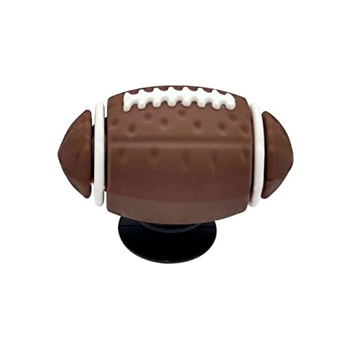 Dekoráció a crocsyhoz 3D rugby labda 3–5 cm PVC barna-fehér dísz nazouvákokhoz kiegészítő lyukacsos cipőkhöz sportos motívum