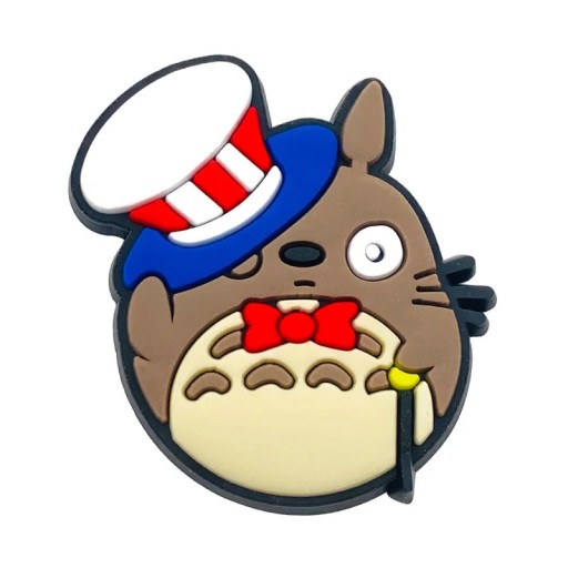 Dekoráció a crocsyhoz animált nyuszi cilinderrel PVC cipődísz barna bézs piros kék részletekkel a lábbeli stílusához