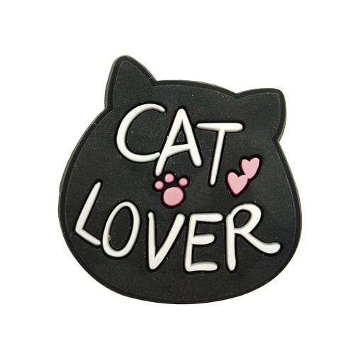 Dekoráció a crocsyhoz Cat Lover felirattal, macska fej formájában, 2–3 cm PVC dísz lábbelire, kiegészítő crocsyhoz és papucsokhoz