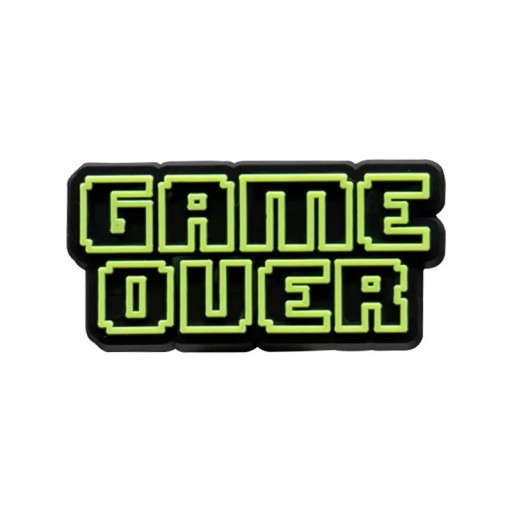 Dekoráció crocsra Game Over 3–4 cm PVC cipődísz fekete-zöld játékmotívummal a lábbeli személyre szabásához
