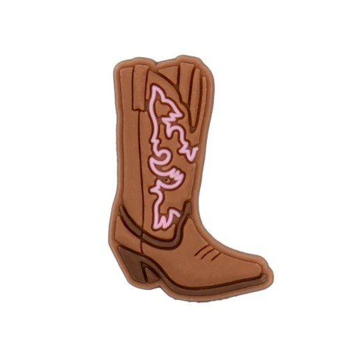Dekoráció crocsra - kovboj csizma 2–3 cm PVC barna dísz a cipőnyílásokhoz, western kiegészítő a slip-on cipőkhöz