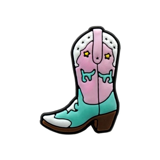 Dekoráció crocsra - kovbojcsizma 2–3 cm PVC rózsaszín-kék dísz a cipőhöz western stílusú kiegészítő crocs lábbelihez