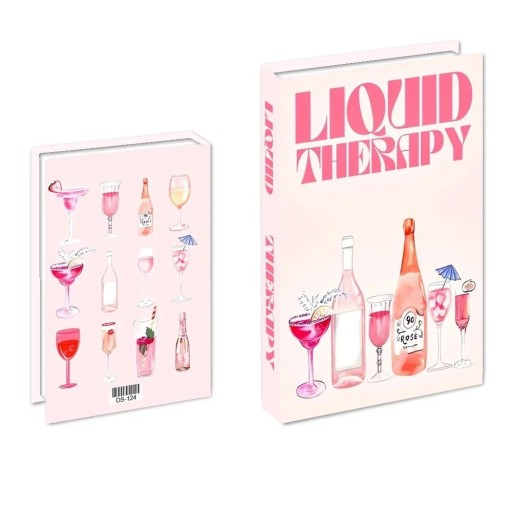 Dekoracja fałszywej książki Liquid Therapy Nieotwieralna atrapa książki Różowy design Nowoczesny dodatek do wnętrz na półkę biblioteczną