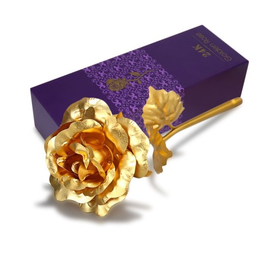 Dekoračná pozlátená ruža v darčekovej krabičke J854