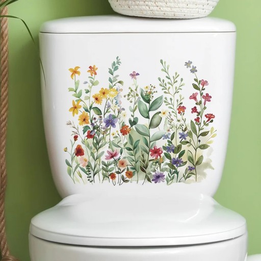 Dekoračná samolepka na nádržku WC 29 x 25 cm  Motív kvetín a listov, nálepka na toaletu Jednoduchá aplikácia Elegantná prírodná dekorácia do kúpeľne