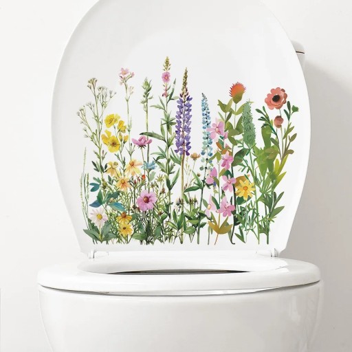 Dekoračná samolepka na veko WC 29 x 25 cm Motiv kvetov a listov nálepka na toaletu Jednoduchá aplikácia Elegantná prírodná dekorácia do kúpeľne