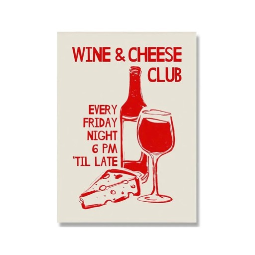 Dekorační plakát na stěnu víno a sýr 40 x 60 cm plátno tisk červené provedení flexibilní bez rámu interiérová dekorace restaurace